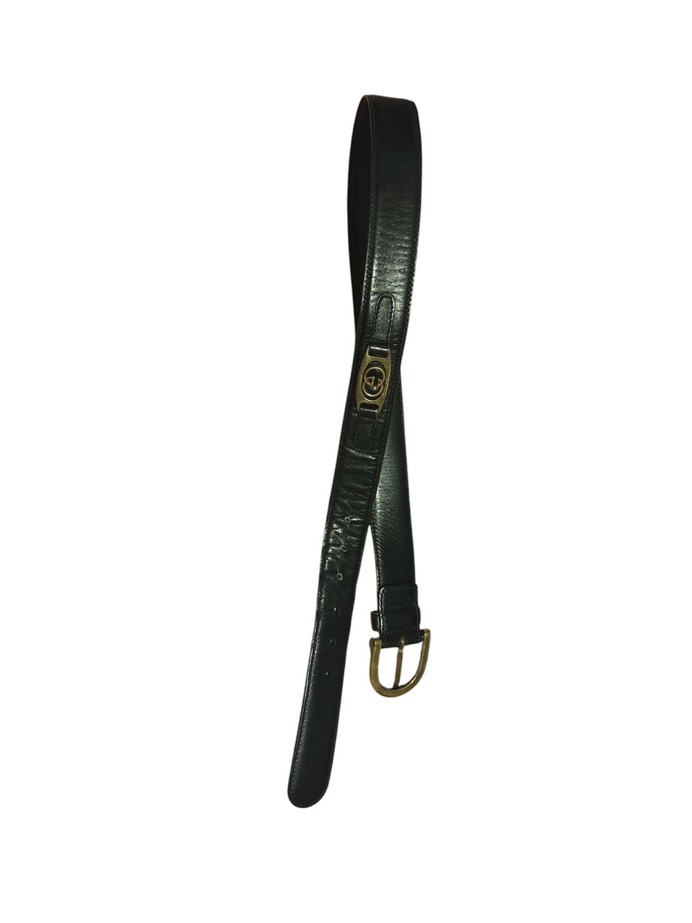 Vintage Gucci Black Leather Belt with Gold Double-G Accents - Picture 2 of 7